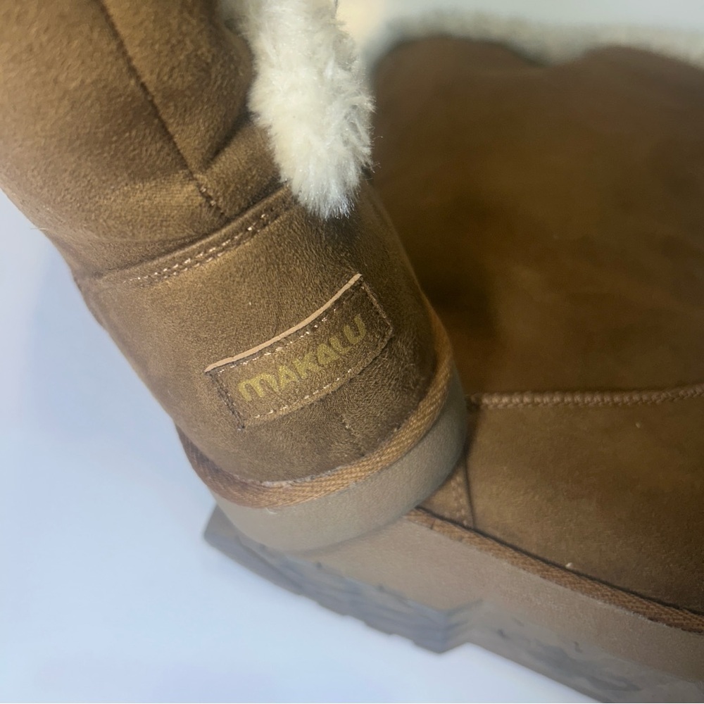 Brown Suede Shearling Lined Mid-Calf Winter Boots | Cozy Button Detail - Picture 5 of 5